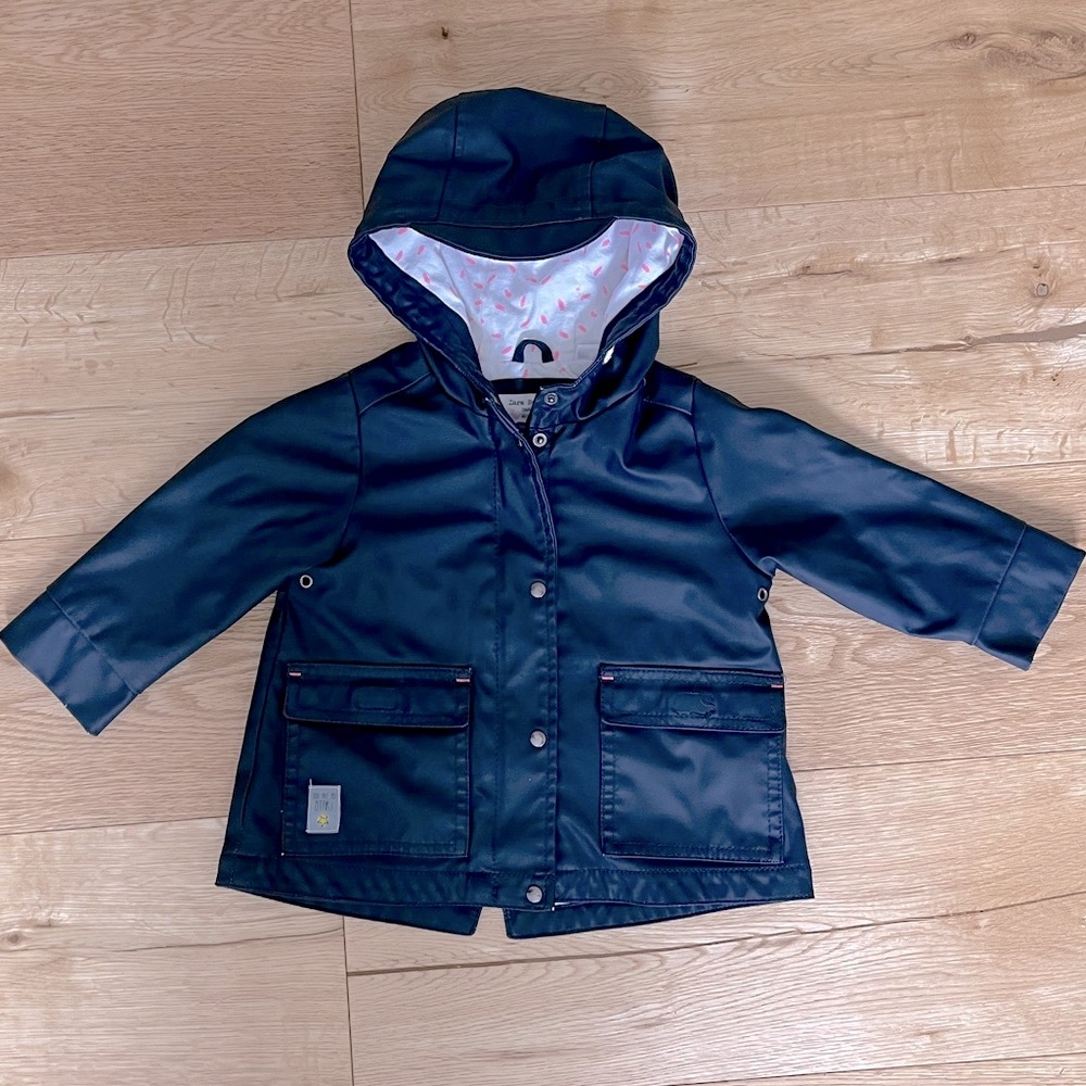 Zara raincoat navy blue 12-18 months